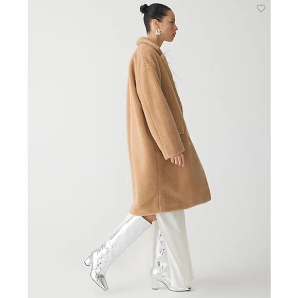 J.Crew Relaxed topcoat coat sherpa wool blend beige brown size M - Picture 3 of 8